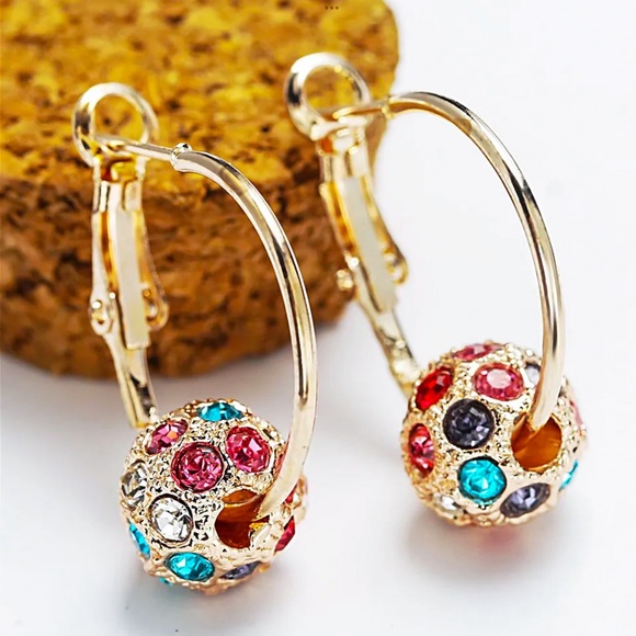 GlitzBlitz Boutique Jewelry - Any 3/$25! Gold Multi-Color Crystal Ball Hoop Earrings
